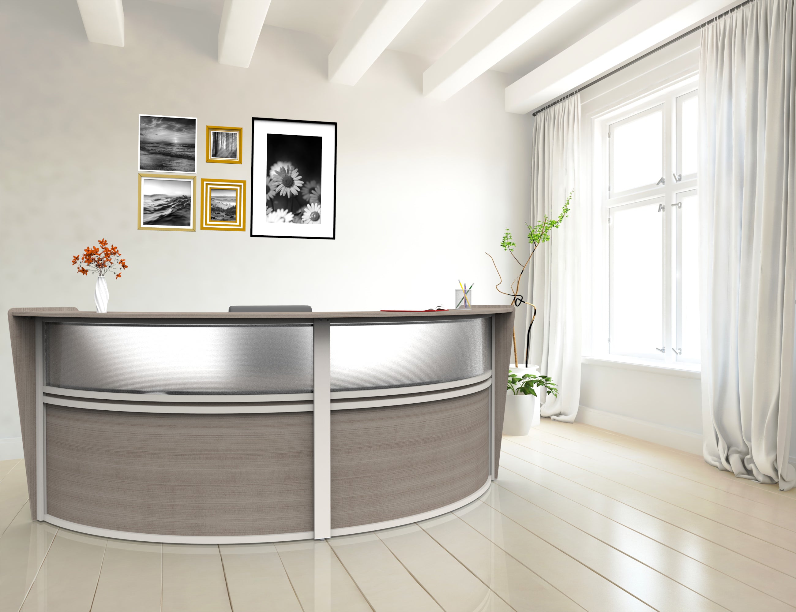 ZU316 - Curved Reception Desk w/Acrylic Panel, Double Unit by Linea Italia