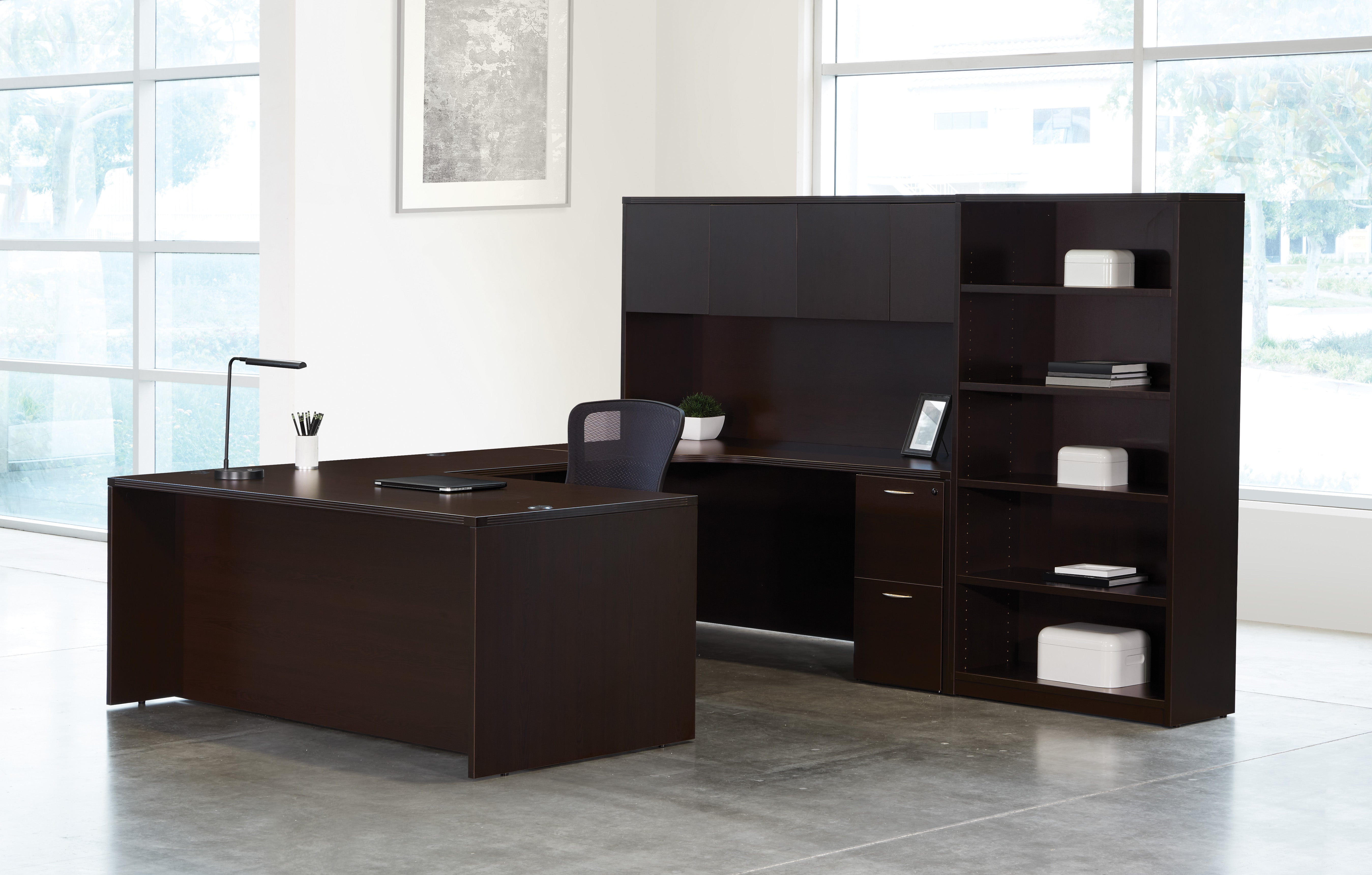 NAP-TYP14 - Napa Series U Shaped Desk w/Hutch and Bookcase by OSP