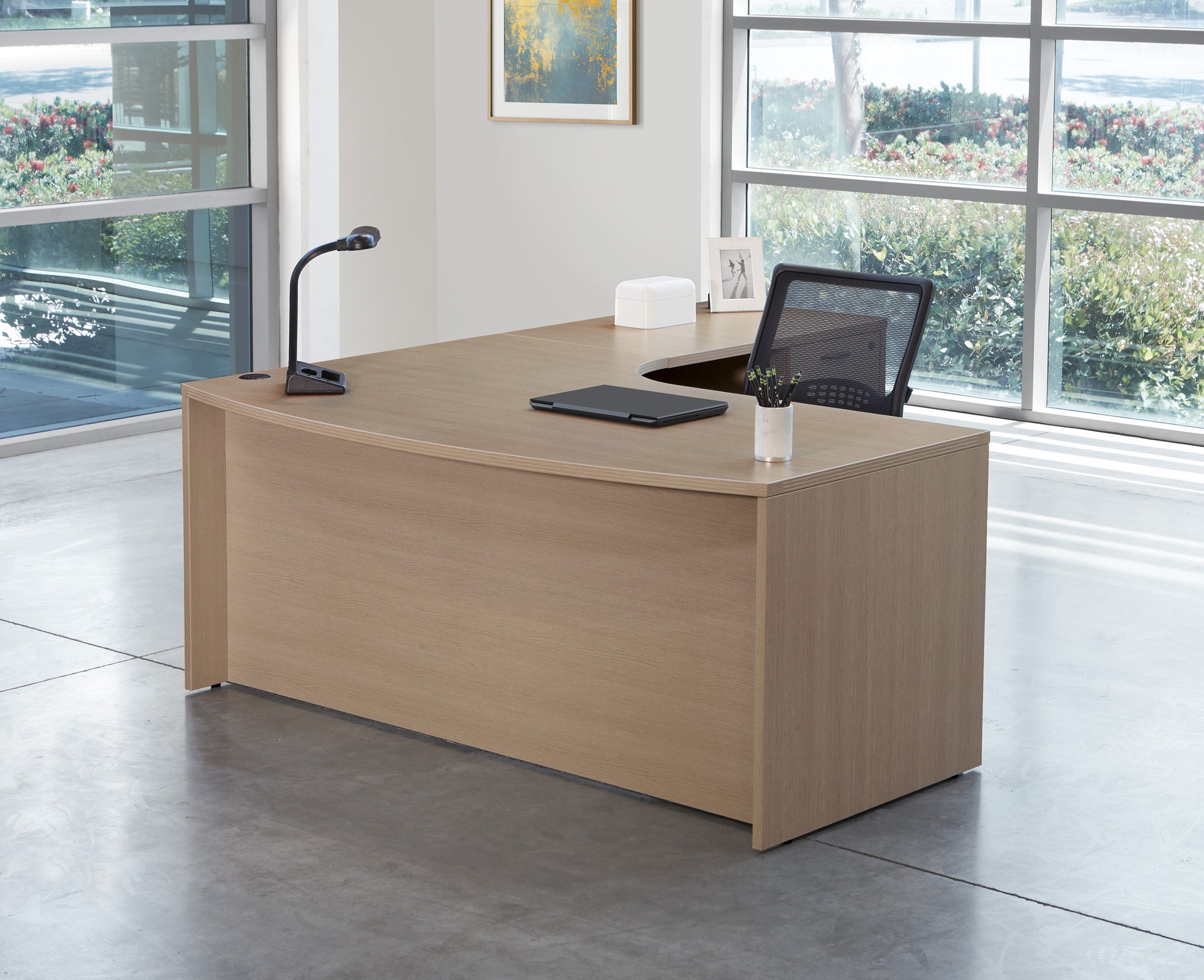 NAP-TYP10 - Napa 'L' Shape Bow Front Office Desk w/ Inner Curve by OSP