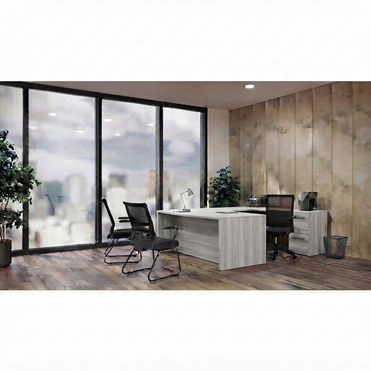 OS Laminate executive bow front u shaped desk in cherry