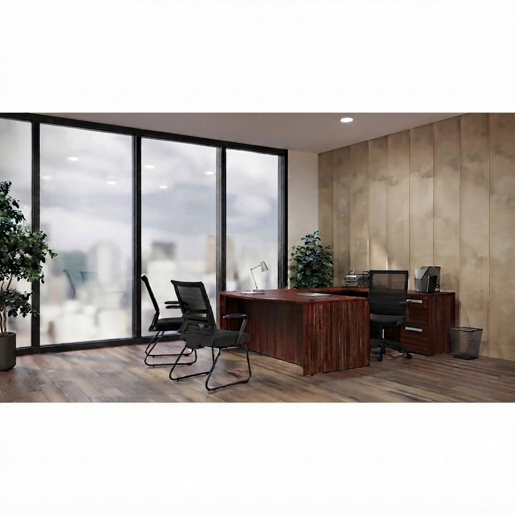 OS Laminate executive bow front u shaped desk in cherry