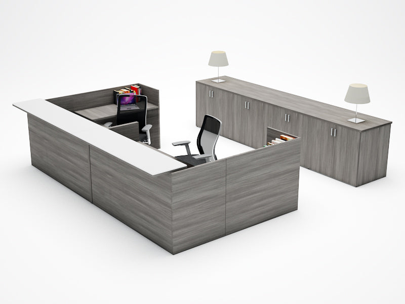 AM-404N - Amber 'U' Shaped Reception Desk, Glass Transaction Top by Cherryman