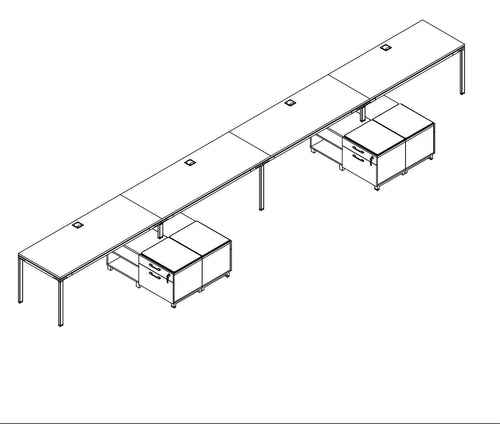 SGSD011 - Simple System 4 Person Benching Workstations w/ Storage Returns