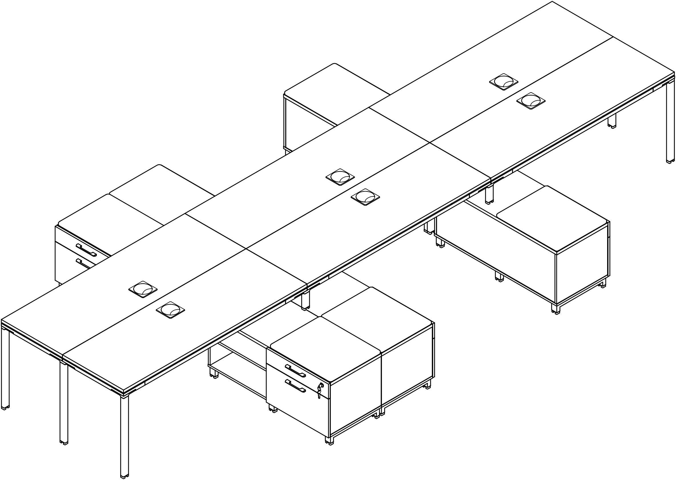 SGSD022 - Simple System 6 Person Benching Workstations w/ Storage Returns