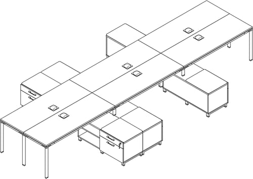 SGSD022 - Simple System 6 Person Benching Workstations w/ Storage Returns
