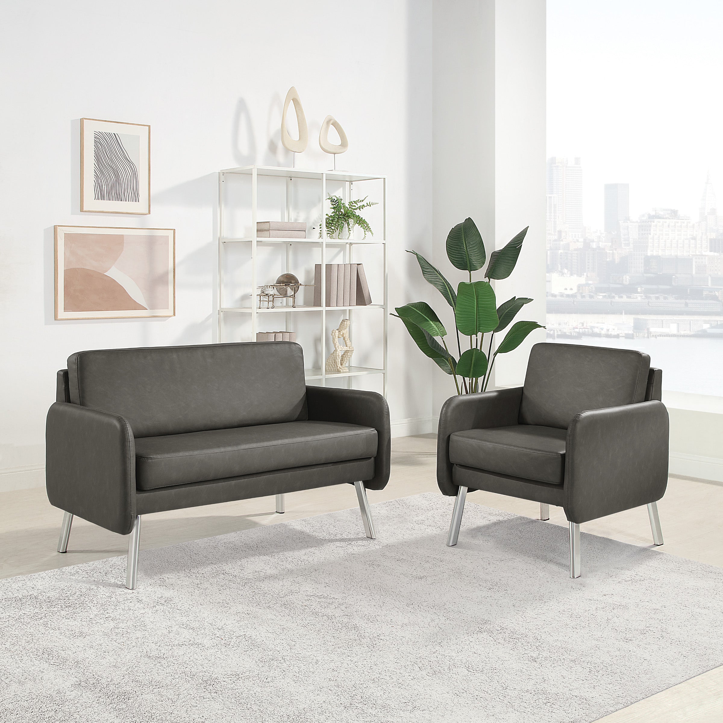 SL5602 - Modern Faux Leather Loveseat with Chrome Finish Legs by OSP