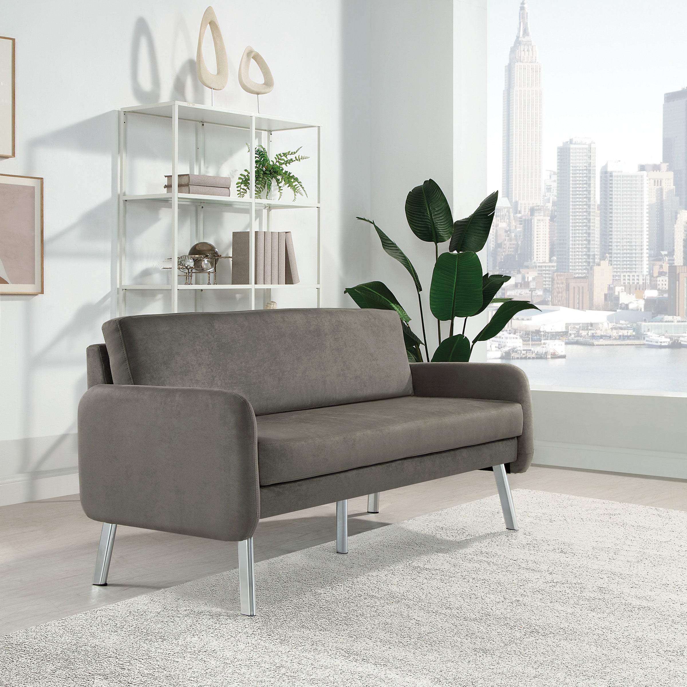 SL5603 - Modern Faux Leather Sofa with Chrome Finish Legs by OSP