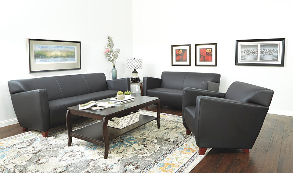 SL8473 - Bonded Leather Sofa with Cherry Finish Legs by Office Star