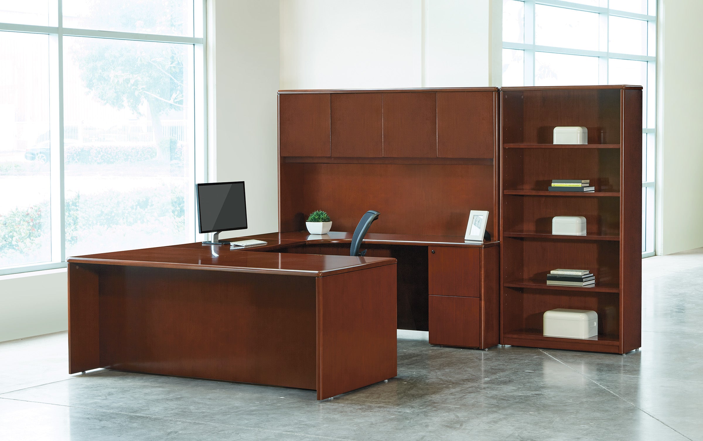 SON-TYP14 - Sonoma U Shape Desk w/ Hutch and Bookcase by Office Star