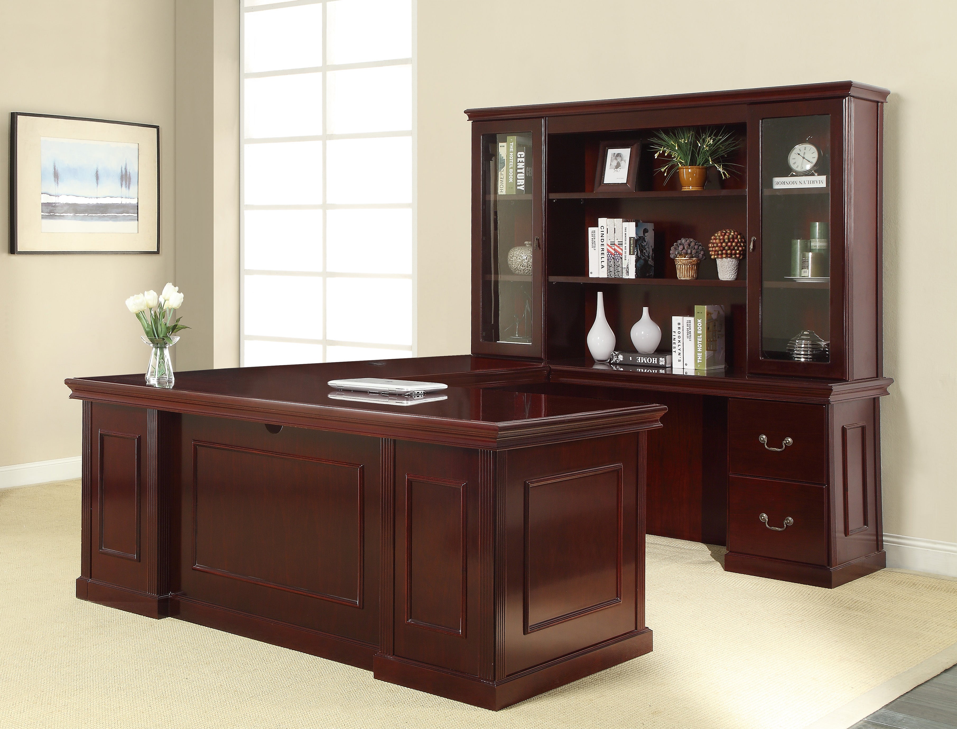 TOW-TYP12 - Townsend Series Traditional Executive 'U' Shape Desk w/Hutch by Office Star