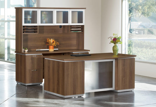 TUX-TYP11G - Tuxedo Office Desk, Credenza w/Hutch Set by OSP