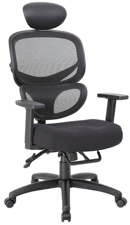 B6338SS-HR - Multi-Function Mesh Back w/Headrest Office Chair by Boss