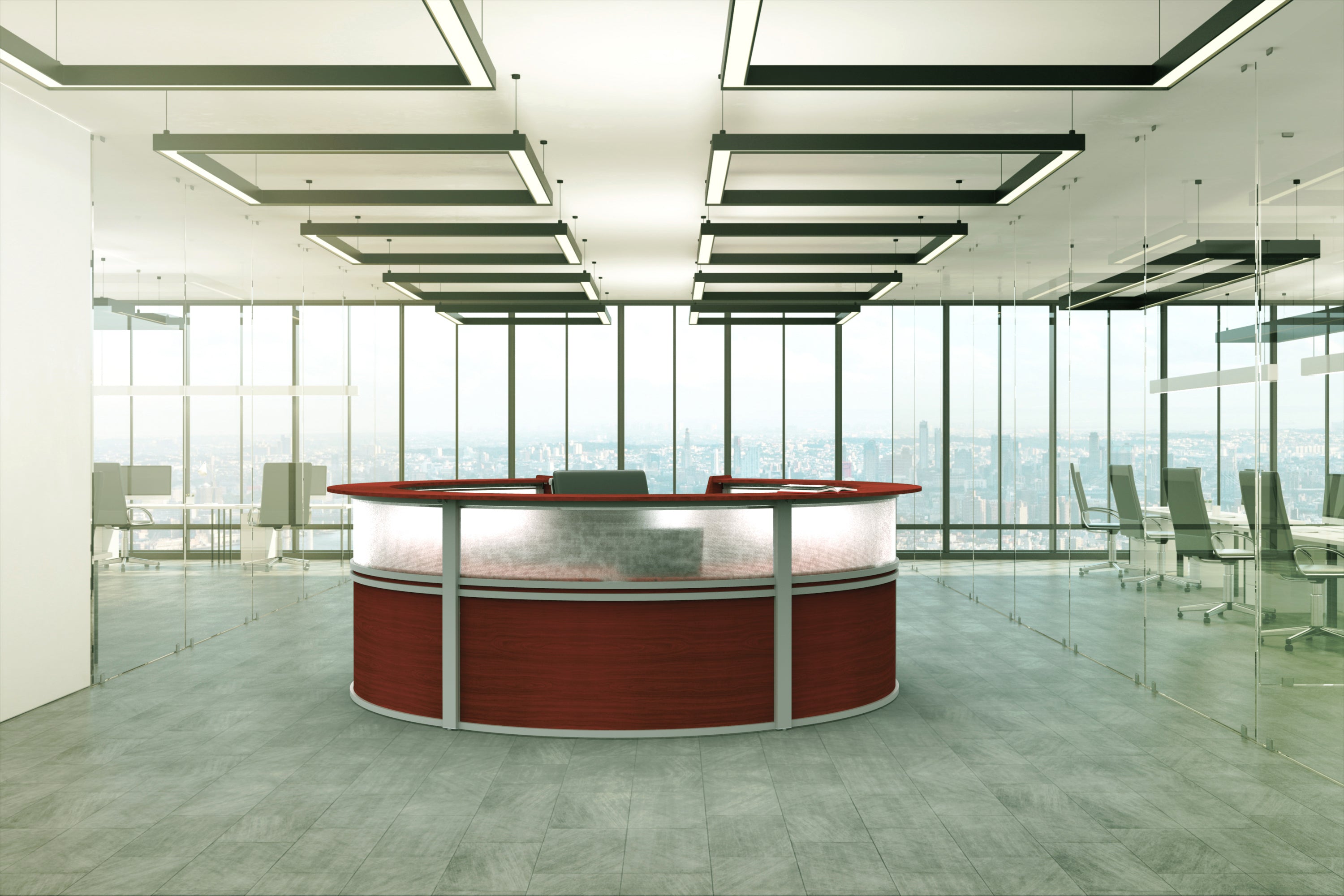 ZU319 - Curved Reception Desk w/Acrylic Panel, 5 Section Unit by Linea Italia