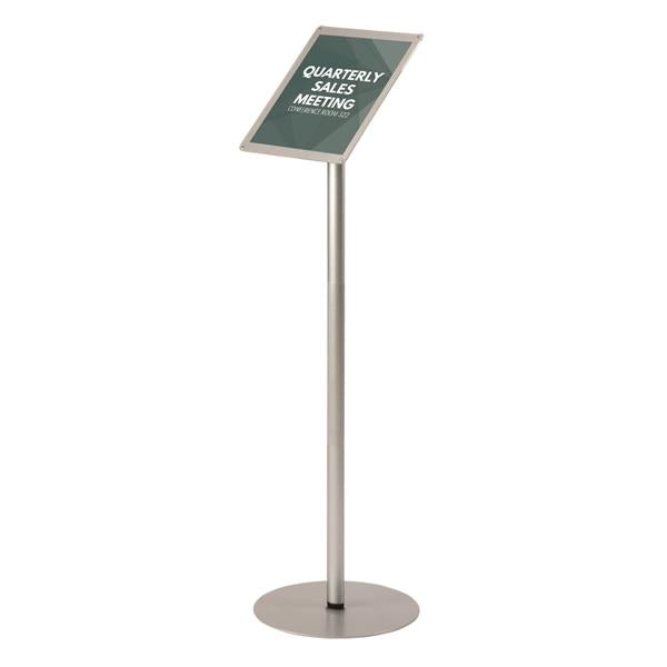 Floor Sign Display with Rear Literature Pocket - 8.5" x 11" - Letter - Silver