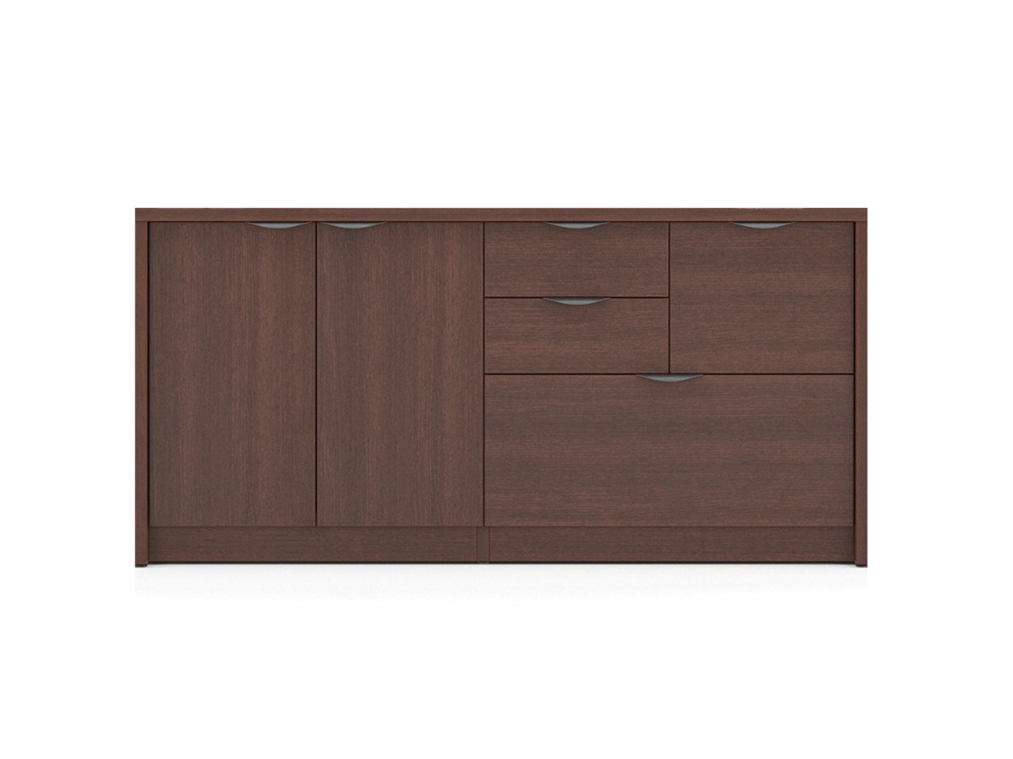 Candex 3-in-1 storage credenza with a central double-door cabinet,2 drawers, and 2 file drawers