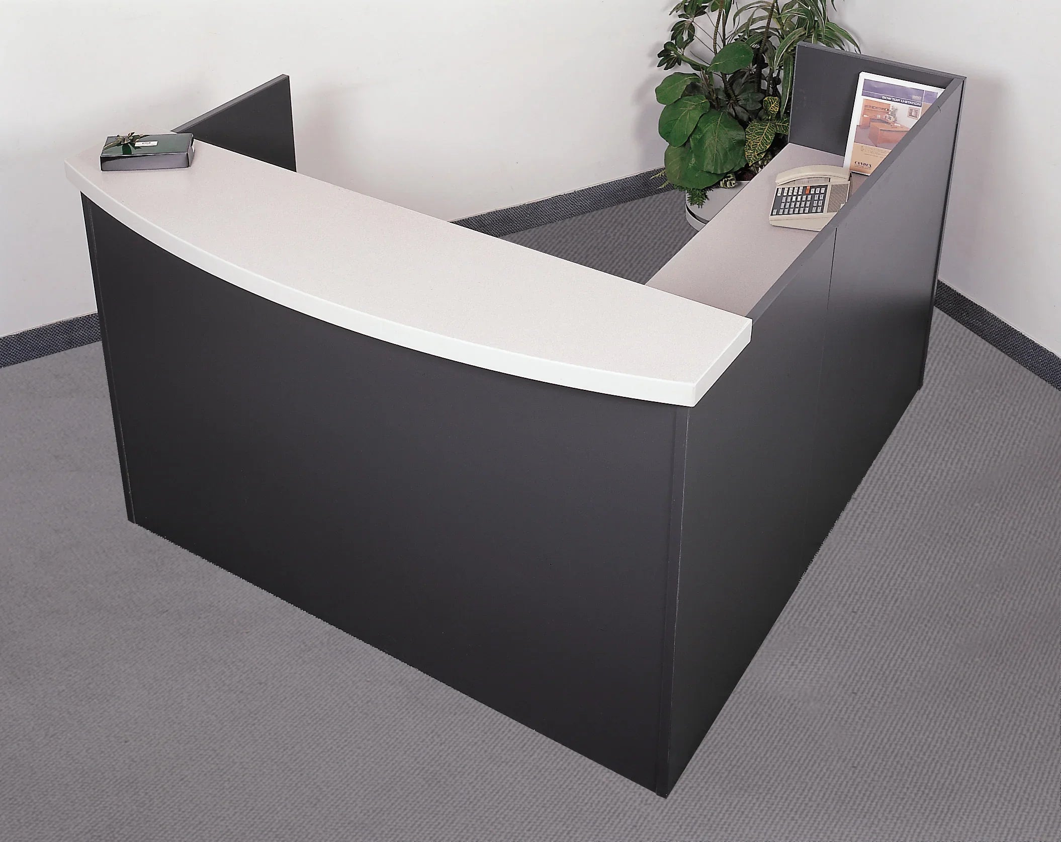CA606B - Candex Deluxe Series L Shaped Reception Desk with 2" Thick Bow Front Counter