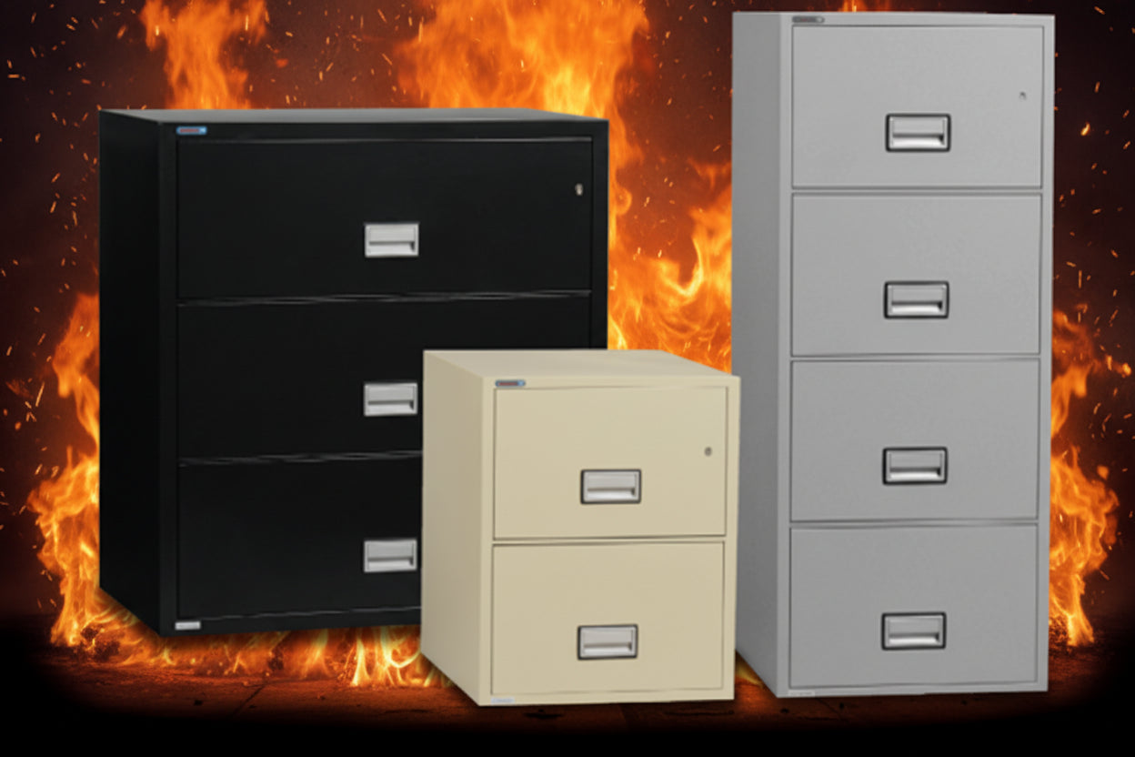 Assorted UL-rated fireproof and waterproof safes for secure document and asset protection in professional offices