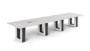 12ft Potenza modern conference table with knife-edge tapered top, halo bases and wire management