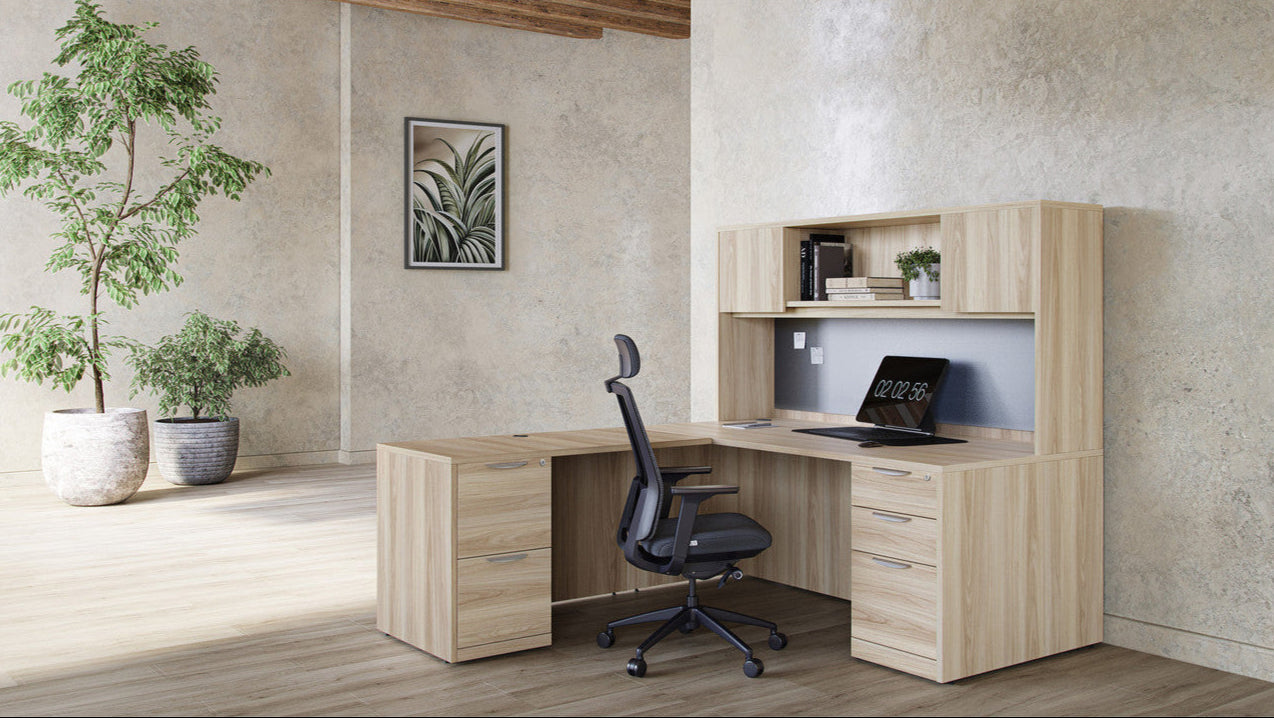 OSTYP235 - OS Laminate L Shaped Desk w/ Hutch by Office Source