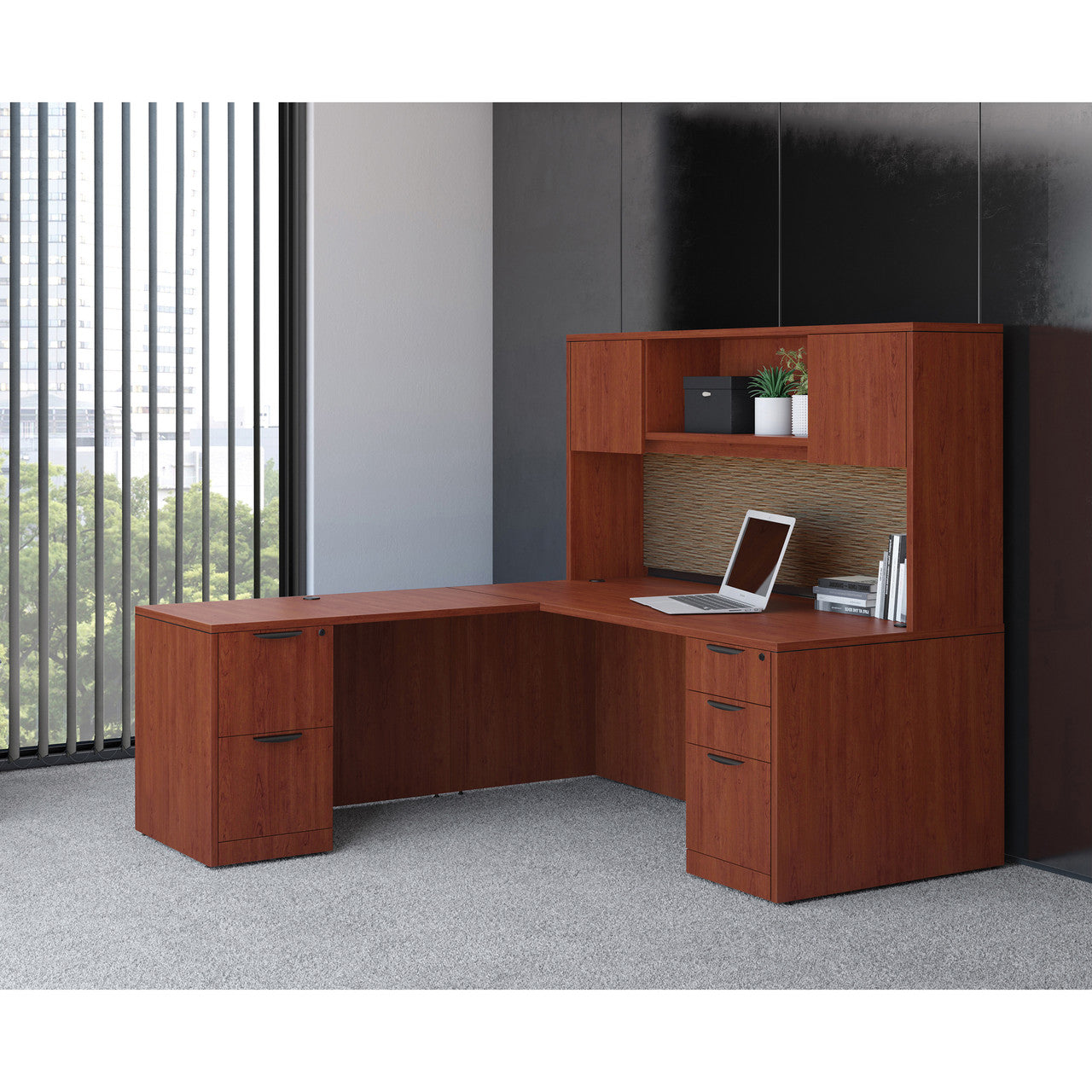 OSTYP235 - OS Laminate L Shaped Desk w/ Hutch by Office Source