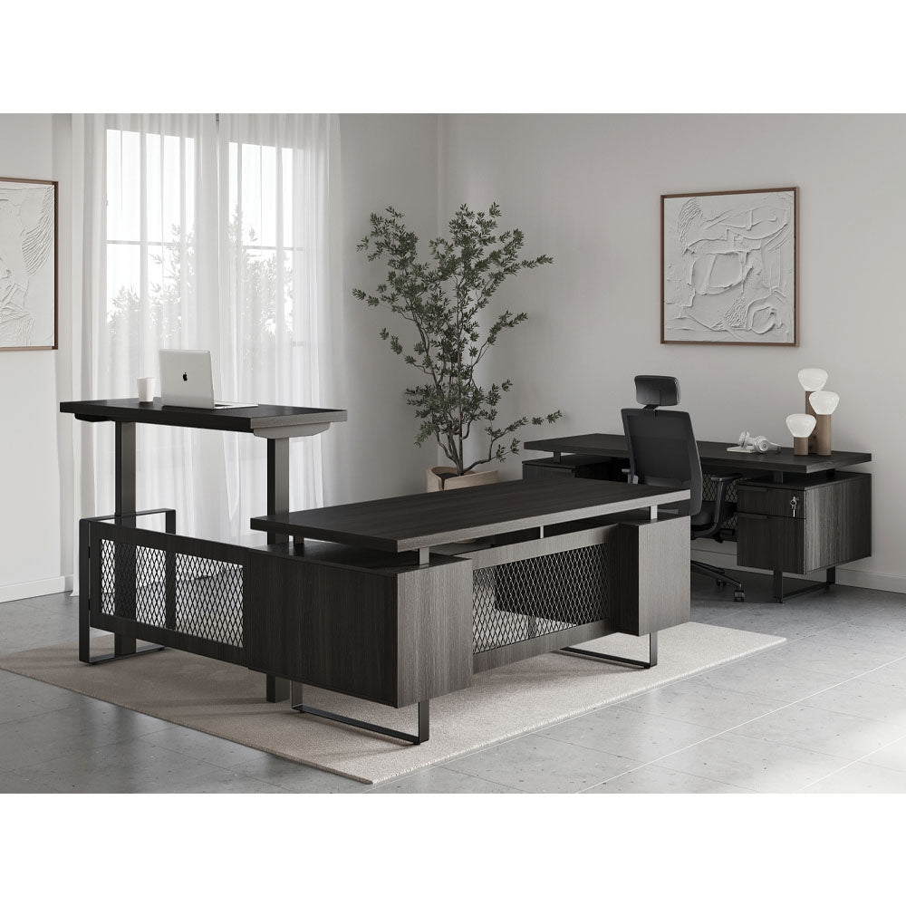 PALISADES6GG - OfficeSource Palisades Height Adjustable Desk & Credenza Office Suite
