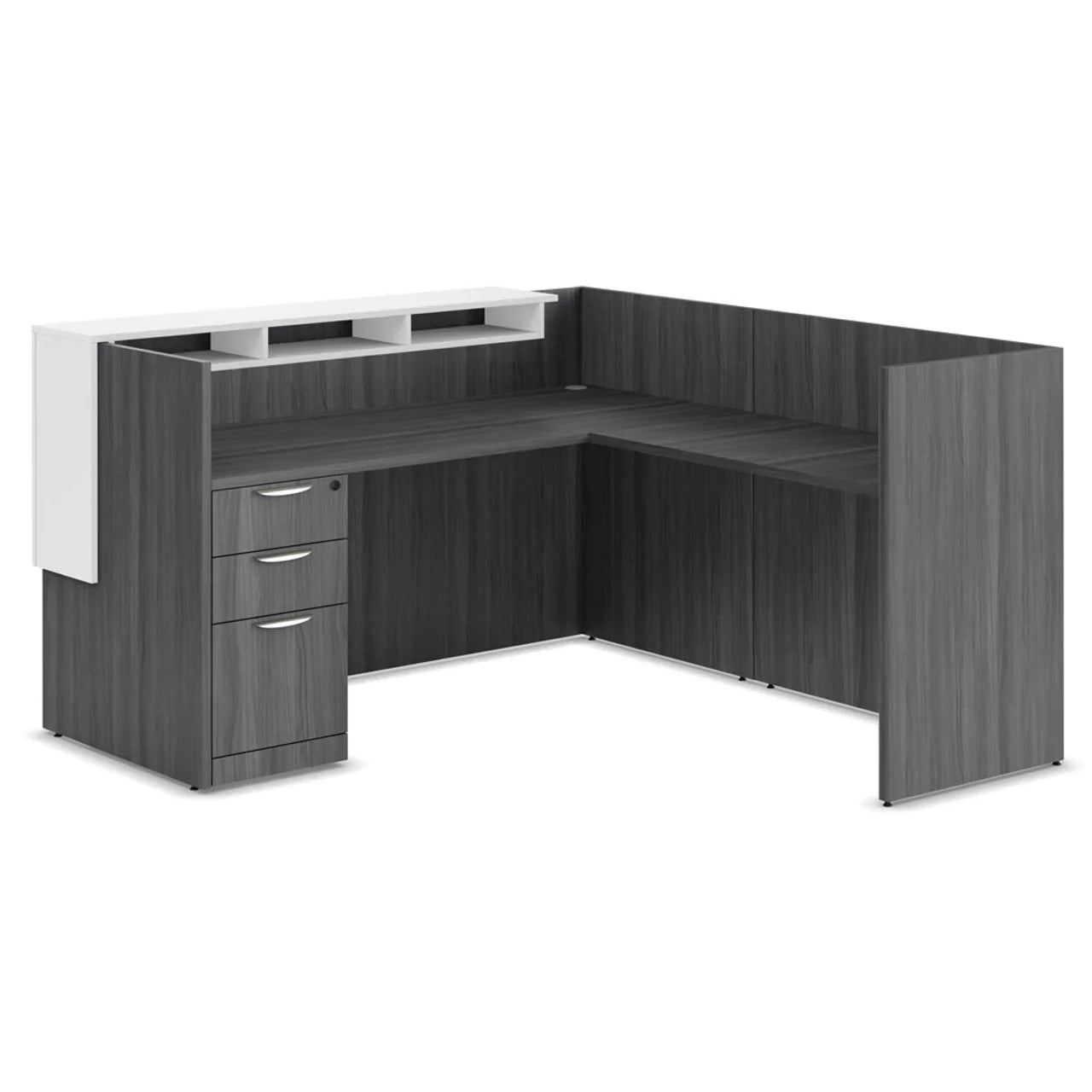OS169DELTT - OS Laminate Modern L Shaped Reception Desk w/ White Overlay Panel by Office Source