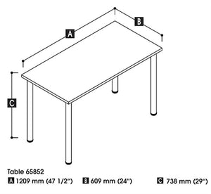 65852 Table with Round Metal Legs, 24 x 48
