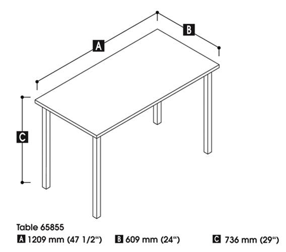 65855 Table with Square Metal Legs, 24 x 48