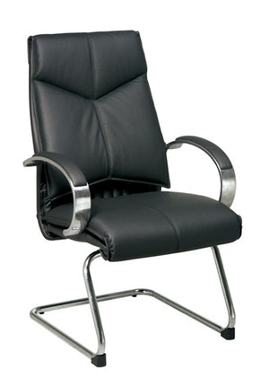 8205 Deluxe Mid Back Leather Visitors Chair with Chrome Base and Padded Chrome Arms