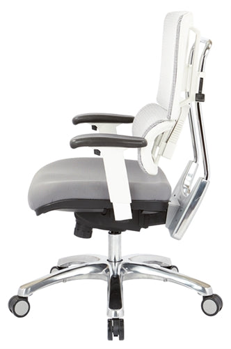 99661W Vertical White Mesh Back Chair, Aluminum Base