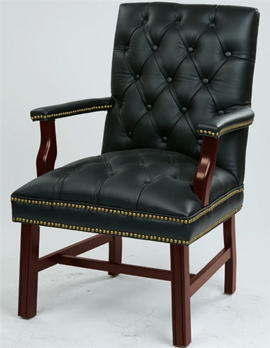 A55574L Leather Traditional High Back Visitors Chair w/Padded Arms