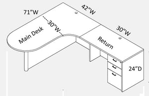 AM-335 Amber 'L' Shaped Desk, Bullet End W/ Inner Curve