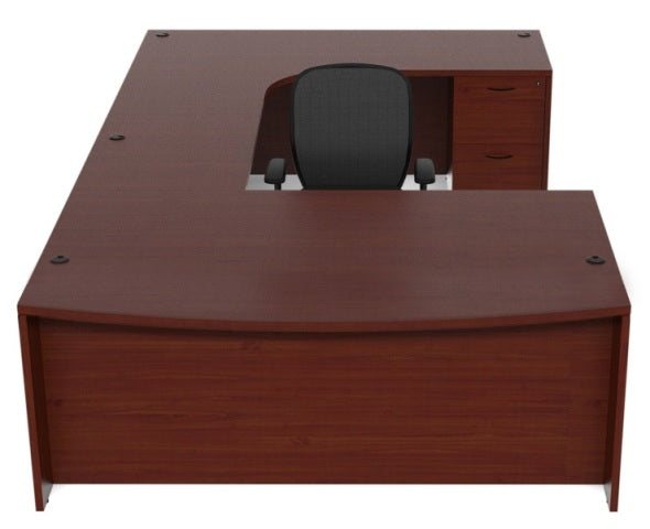 AM-360 Amber 'U' Shaped Desk, Bow Front W/ Inner Curve Credenza