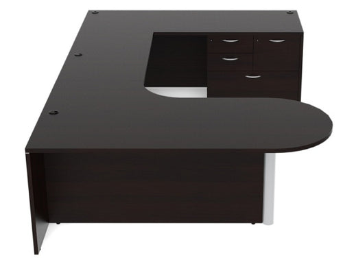 AM-366 Amber 'U' Shaped Desk W/ Semi Lateral Pedestal, Bullet End W/ Inner Curve