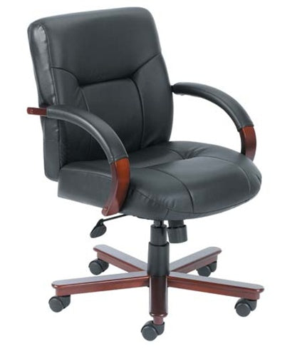 B8909  Wood Executive Leather Guest Chair