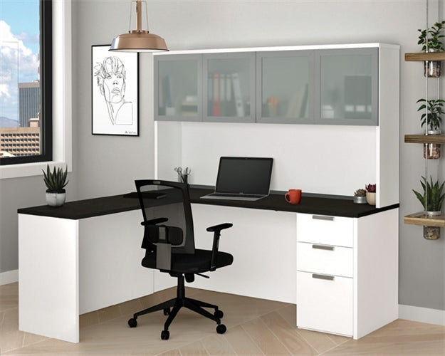 BS110887 Pro-Concept Plus L-Shaped Desk w/Glass Door Hutch