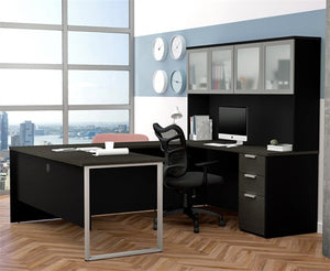 110890 Pro-Concept Plus U-Shaped Desk, & Hutch w/Glass Doors by Bestar
