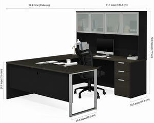 110890 Pro-Concept Plus U-Shaped Desk, & Hutch w/Glass Doors by Bestar