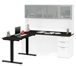 BS110897 Pro-Concept Plus Height Adjustable  'L' Desk w/Glass Door Hutch