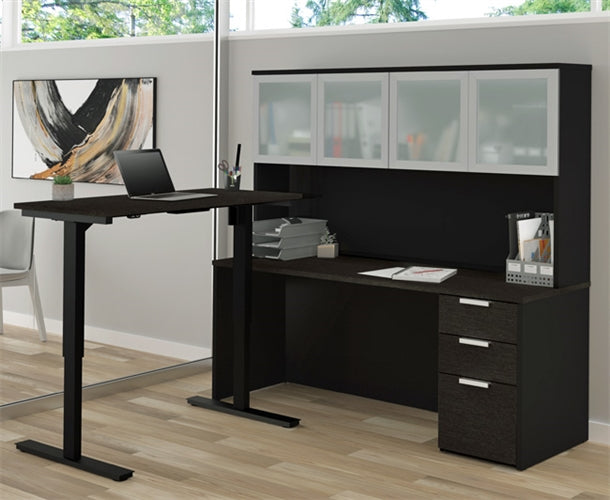 BS110897 Pro-Concept Plus Height Adjustable  'L' Desk w/Glass Door Hutch