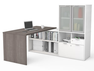 160851 L-Shaped Desk w/Glass Door Hutch, i3 Plus Collection