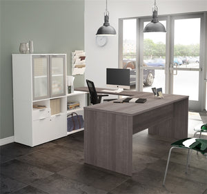 160861 U-Shaped Desk w/Glass Door Hutch, i3 Plus Collection