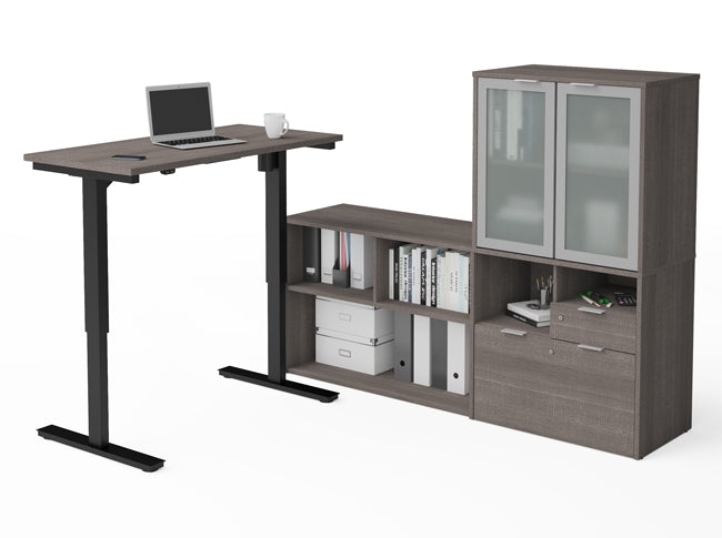 160886 Height Adjustable L-Desk w/Glass Door Hutch, i3 Plus Collection by Bestar