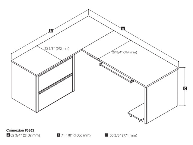 93862 - Connexion  L-shaped Desk with Lateral File