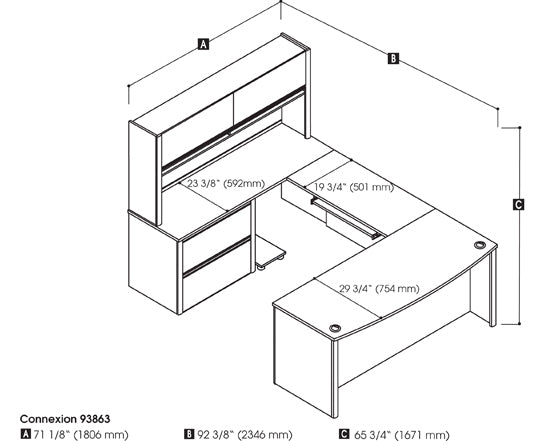 93863 - Connexion  U-shaped Desk W/Lateral File & Hutch