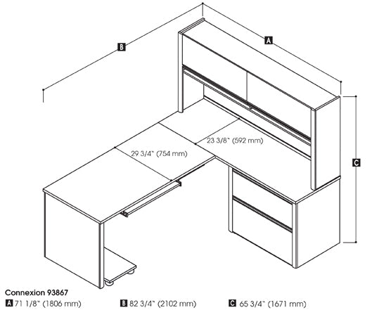 93867 - Connexion  L-shaped Desk w/Lateral File & Hutch