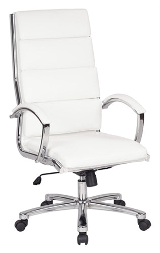 FL5380C High Back Executive Faux Leather Chair with Chrome Finished Base and Padded Arms