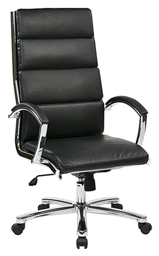 FL5380C High Back Executive Faux Leather Chair with Chrome Finished Base and Padded Arms