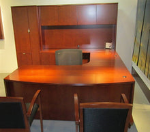 Load image into Gallery viewer, JA175  Jade Inner Curve Bow-Front &#39;U&#39; Shape Desk w/Lateral, Hutch &amp; Wardrobe File  by Cherryman
