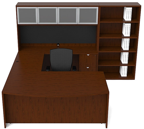 JA176N  Jade Executive 'U' Shape Bow-Front Desk, Hutch & Bookcase by Cherryman